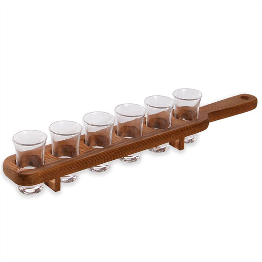 Wooden Drinks Paddle with 6 Shot Glasses | M&W