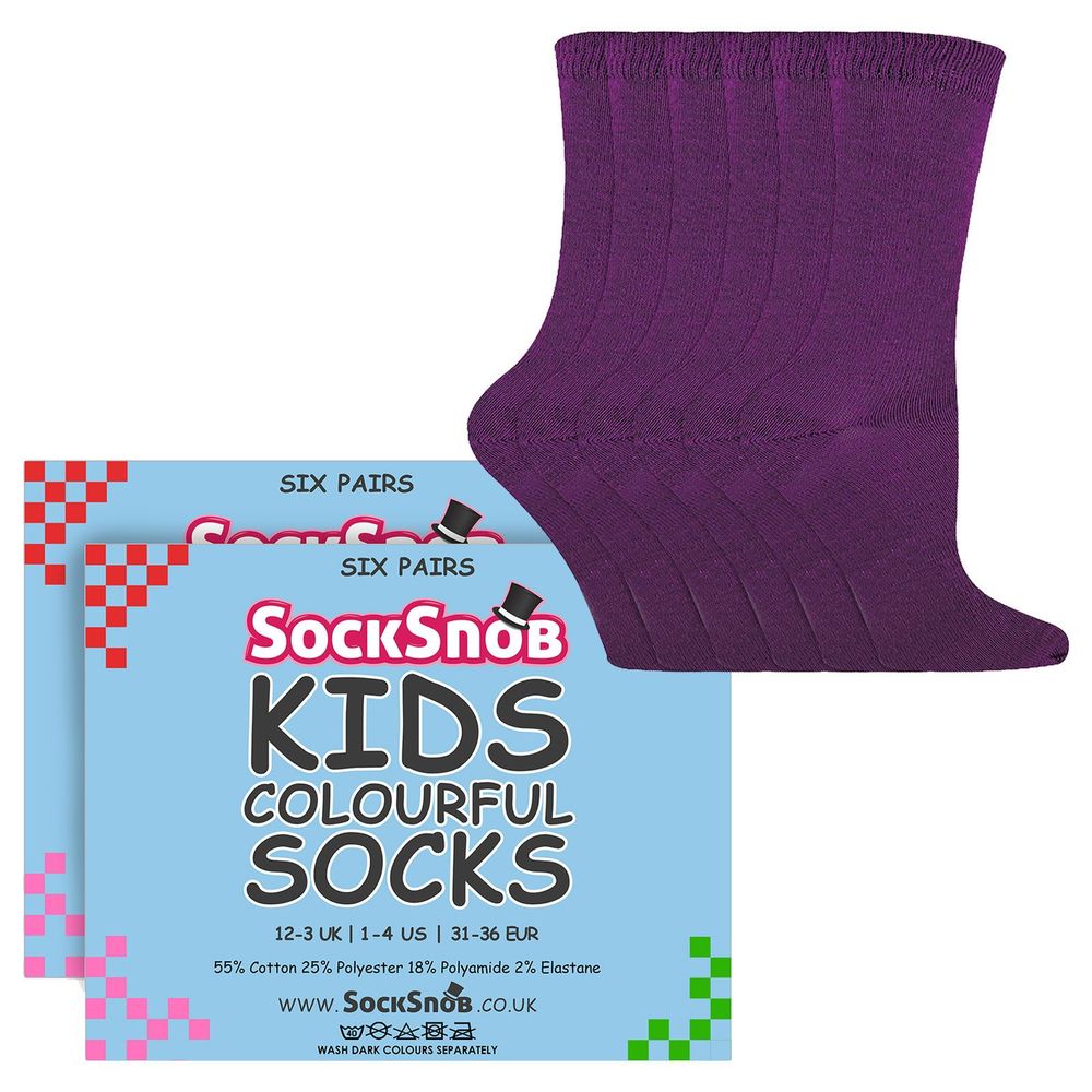 12 Pack KIDS Solid Colour Cotton Socks