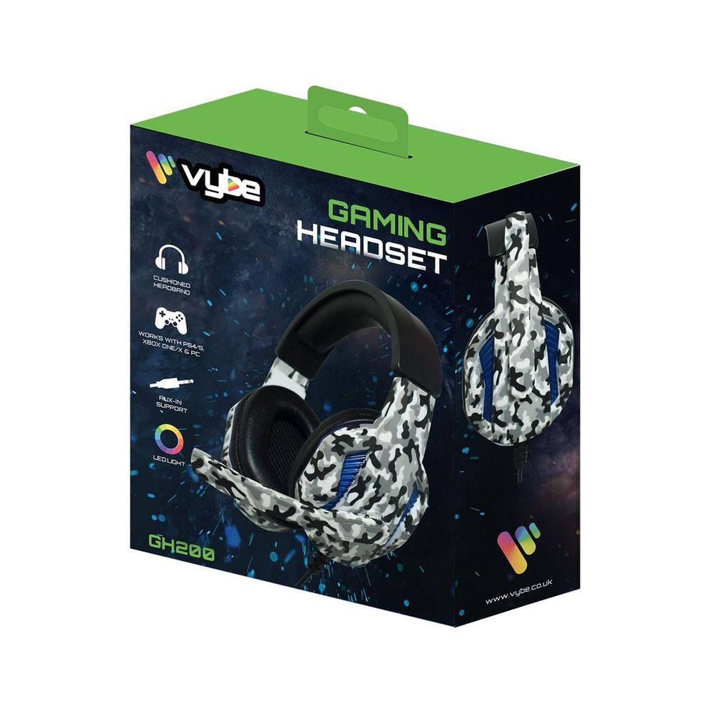 Vybe Headset Camo Design for PS, Xbox & PC Gaming with AUX-in Support,Artic Grey