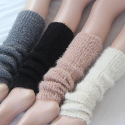 Korea Style Women Winter Warm Solid Soft Stockings Female Thick Over Knee Leg Warmers Knitted Womens Gaiters Beenwarmers