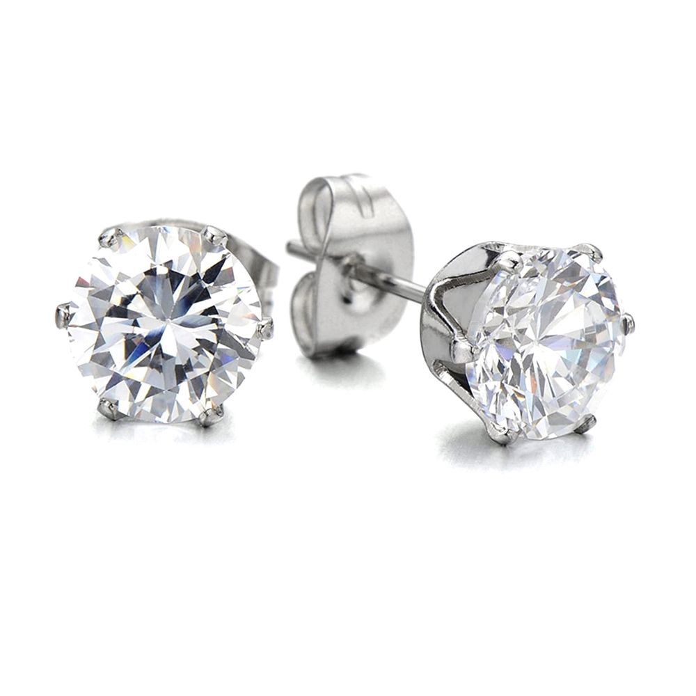 Cubic Zirconia Stud Earring 6mm - Hypoallergenic