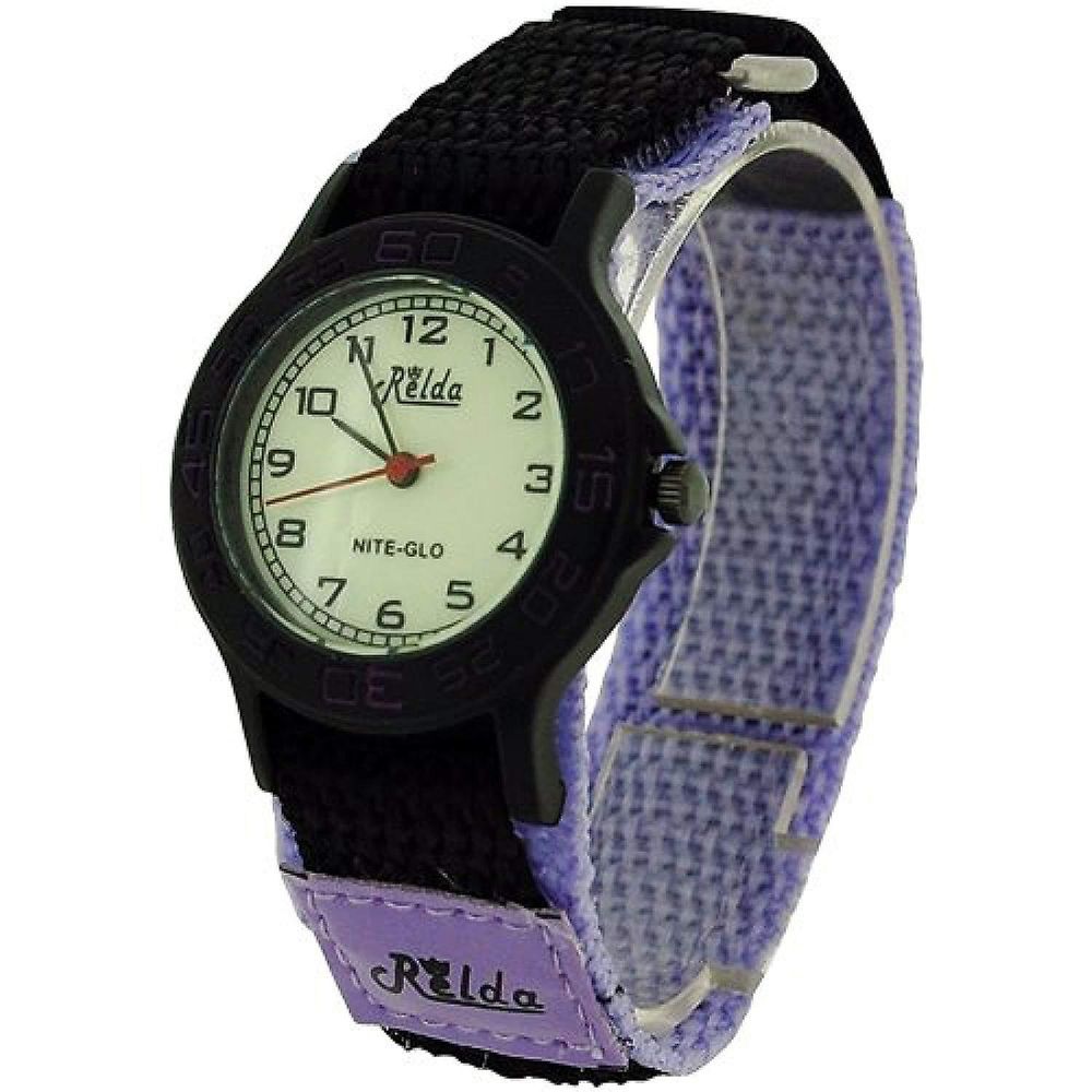 Relda Children's Analogue Nite-Glo Quartz Luminous Dial Purple & Black Velcro Girls Watch REL58