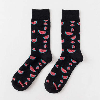 1 Pair Cotton Socks Men Women Street Skateboard Happy Socks Fruit Print Harajuku Gift Apple Pear Banana Lemon Cherry Funny Socks