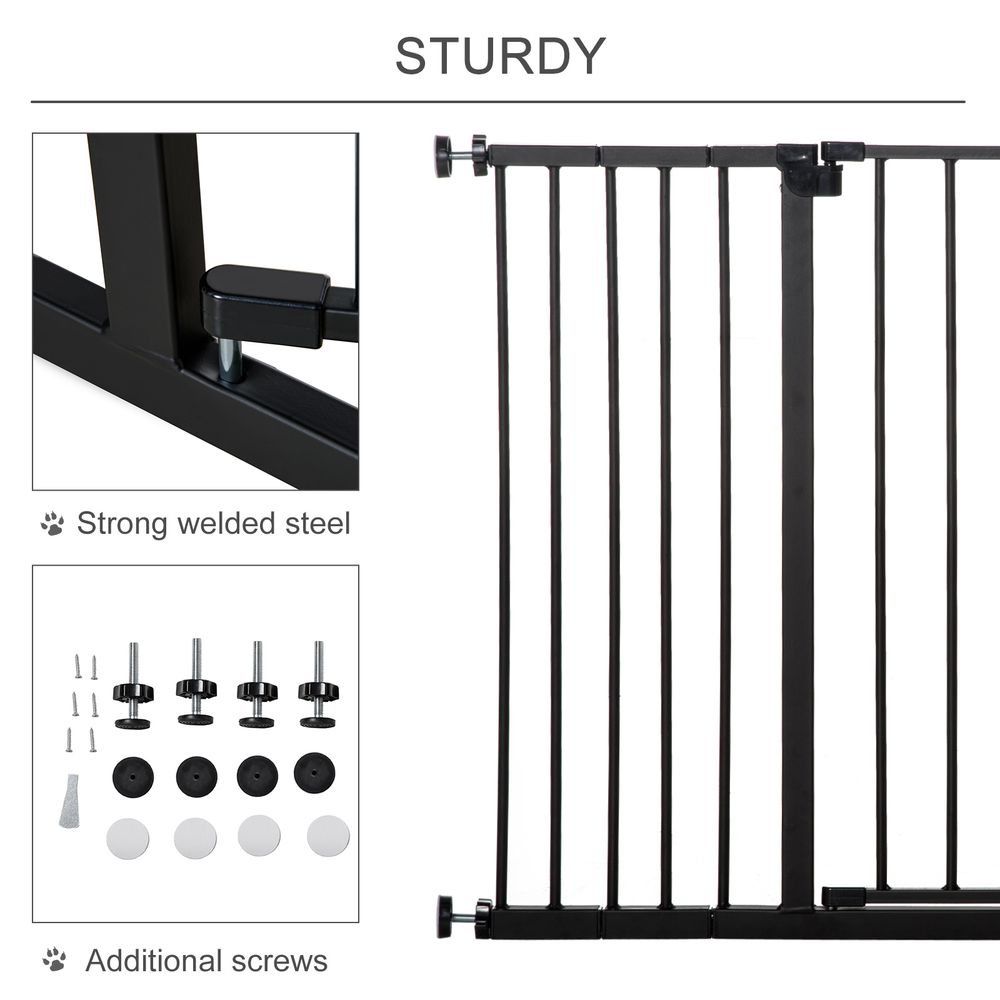 Pressure Fit Dog Gate Pet Barrier for stairs doorway, 76-107cm Width Black