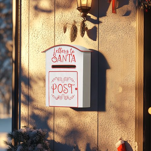 HOMCOM Christmas Post Box Wall Mounted Santa Mailbox for Xmas Decoration