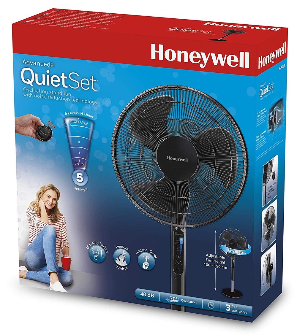 Honeywell Advanced QuietSet 16" Stand Fan With Noise Reduction Technology - Black UK Plug