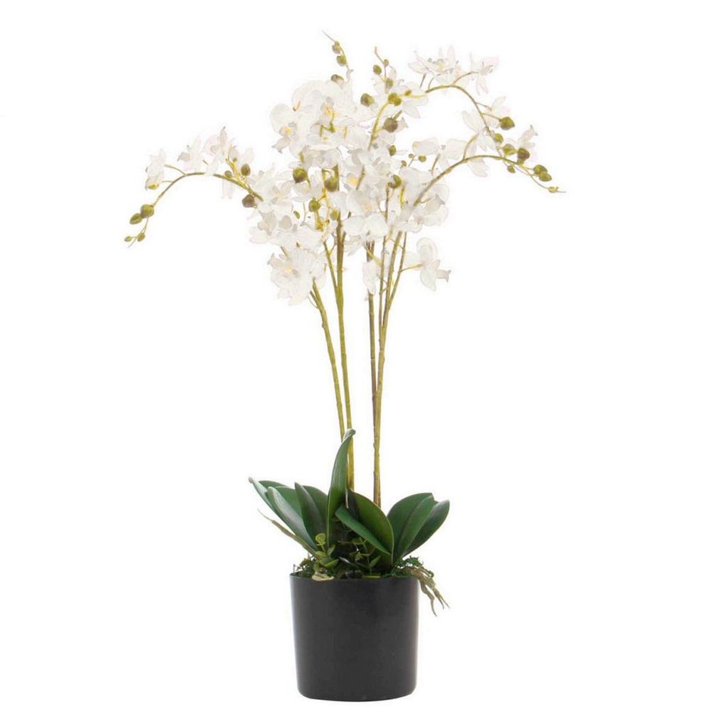 60cm Leaf Design UK Realistic Artificial Orchid Flower Display in Pot