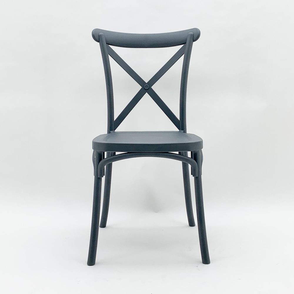 GREY PLASTIC FRENCH CROSS BACK CHAIR