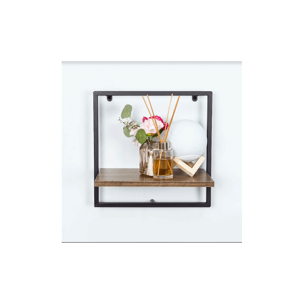 1 Tier Dark OAK Wall Shelf with Black Metal Frame - PARGI