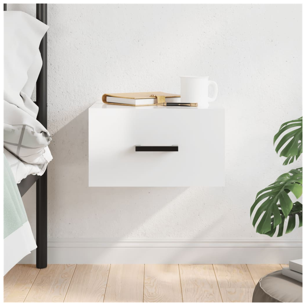 vidaXL Wall-mounted Bedside Cabinet High Gloss White 35x35x20 cm