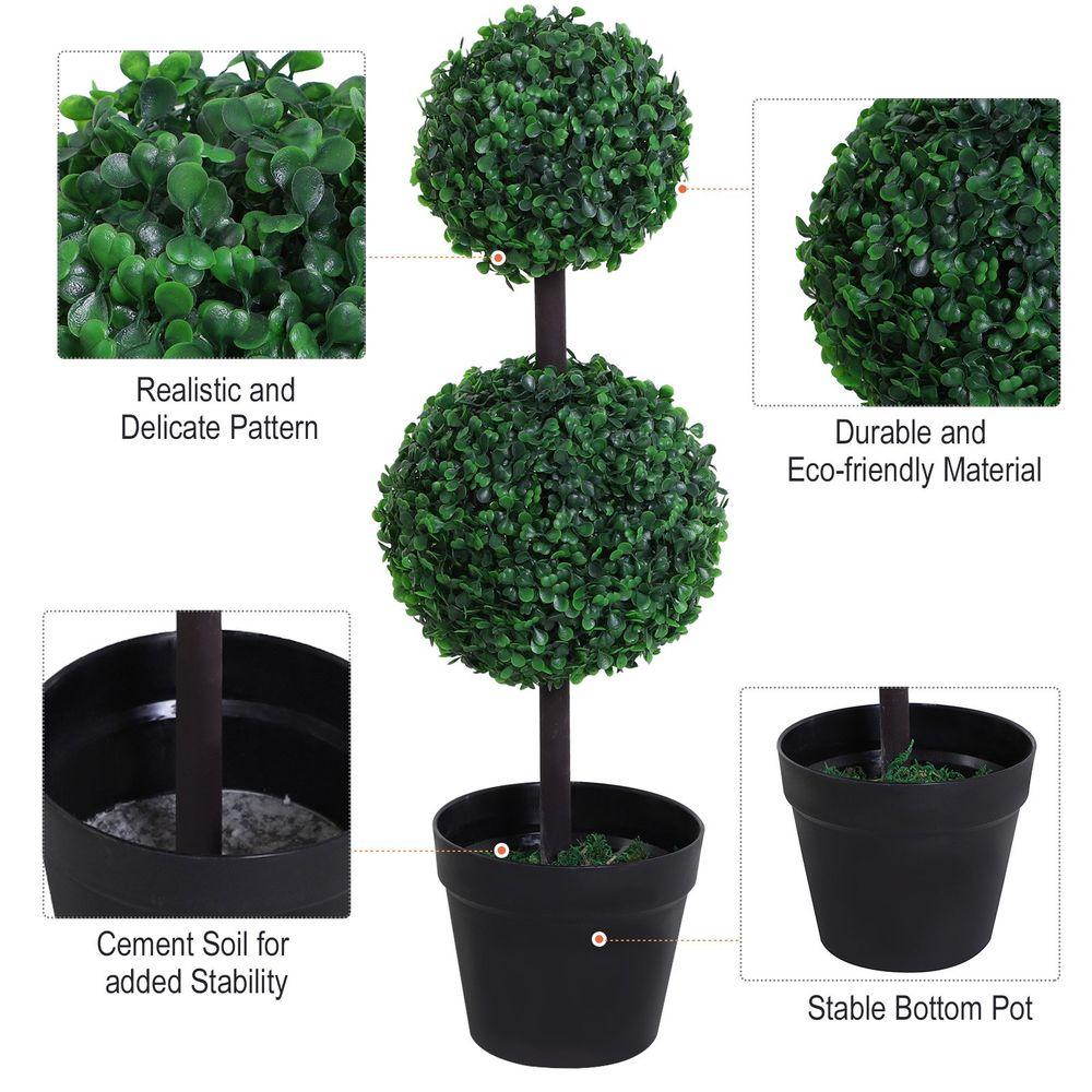 PE Set of 2 Artificial Boxwood Ball Topiary Plant Tree's Green