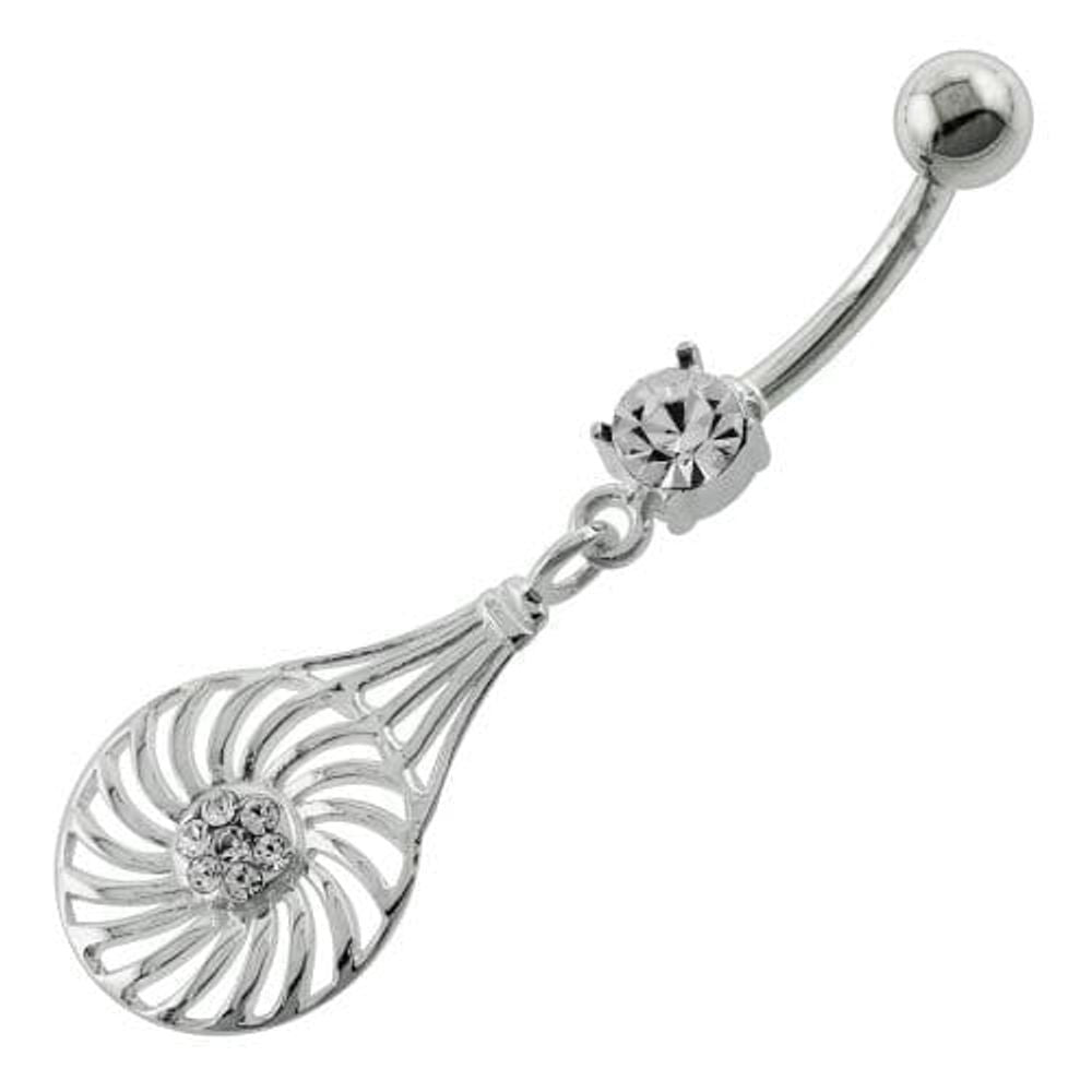 Dangling Jeweled Swirl Flower Navel Belly Button Piercing