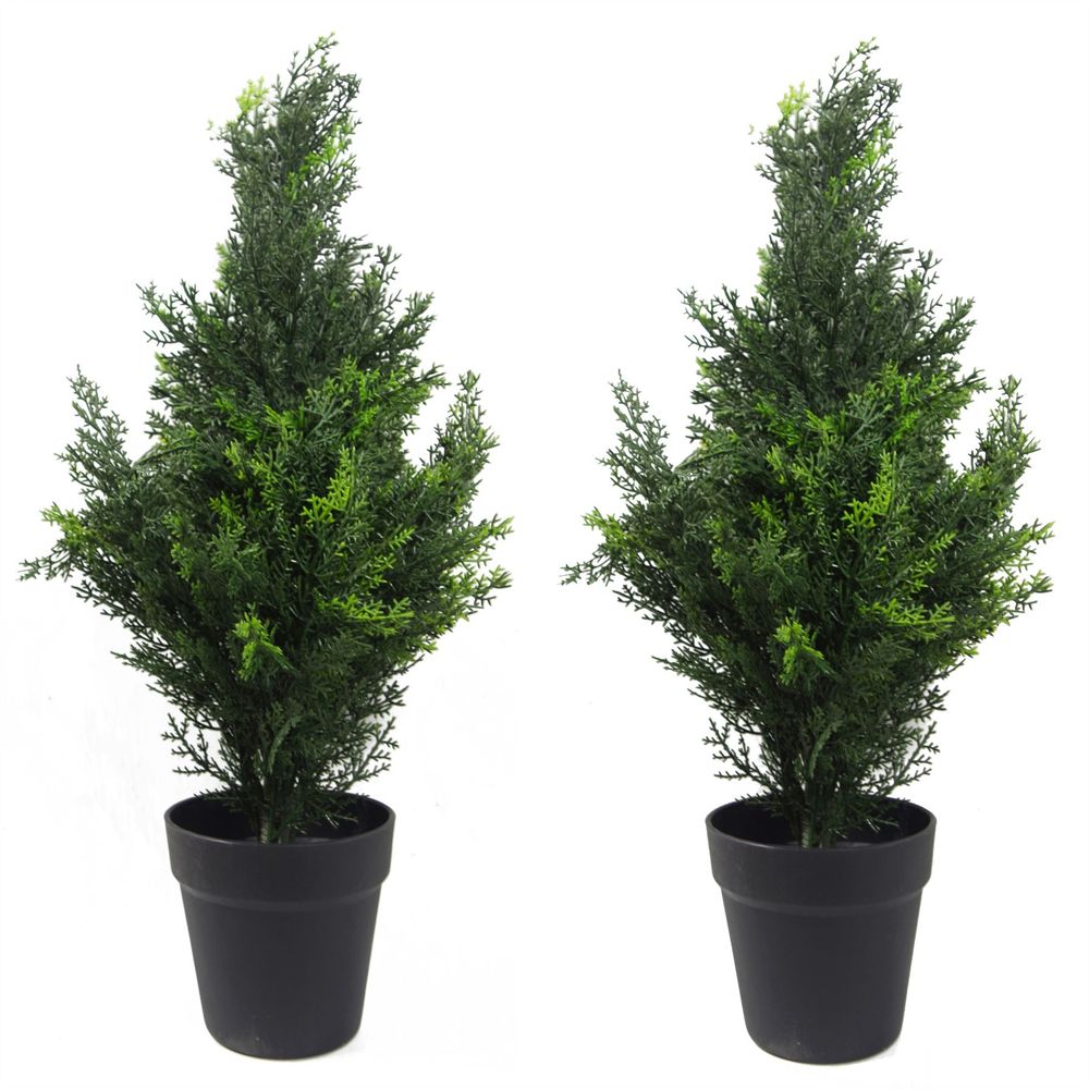 60cm Pair of Artificial Cedar Cypress Topiary UV Resistant