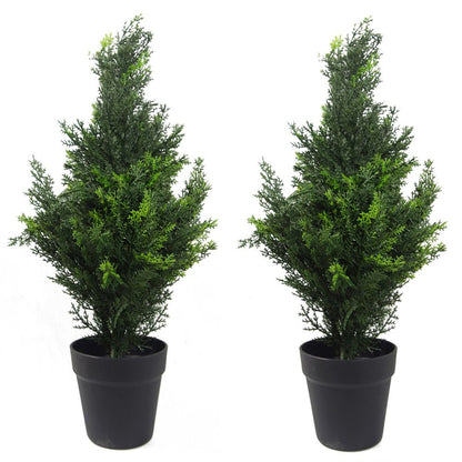 60cm Pair of Artificial Cedar Cypress Topiary UV Resistant