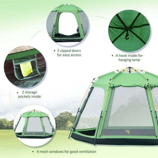 6 Person Camping Tent 2-Tier Pop-up Tent w/ Portable Carry Bag Outsunny