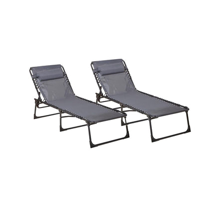 Two Neo Grey Outdoor Folding Sun Loungers