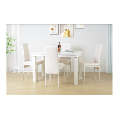 5 Piece Dining Table Set High Gloss WHITE with Blue LED Light - EFFULGENCE