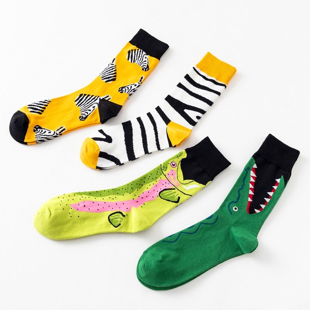 1 Pair Creative New Arrivals Fashion Harajuku Kawaii Happy Casual Women Socks Shark Crocodile Zebra Animal Print Funny Socks