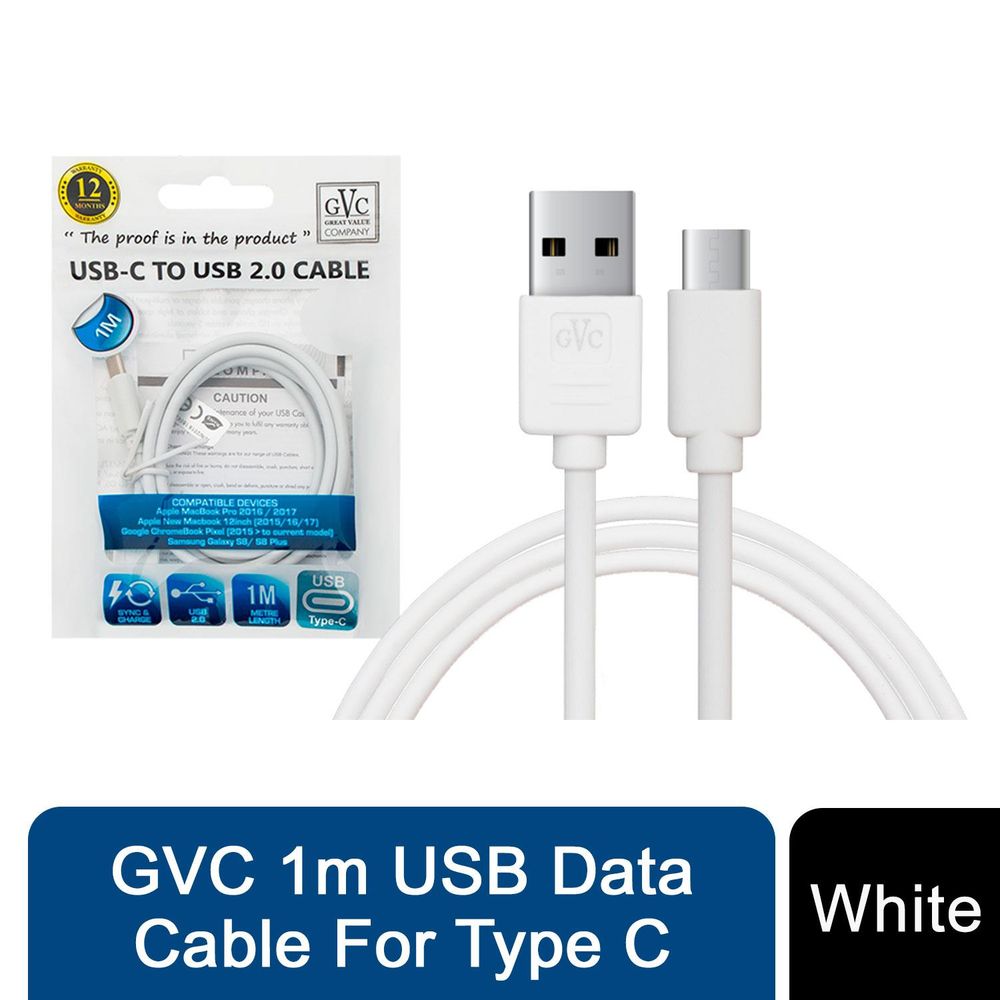 GVC 1m USB Data Cable For Type C, White