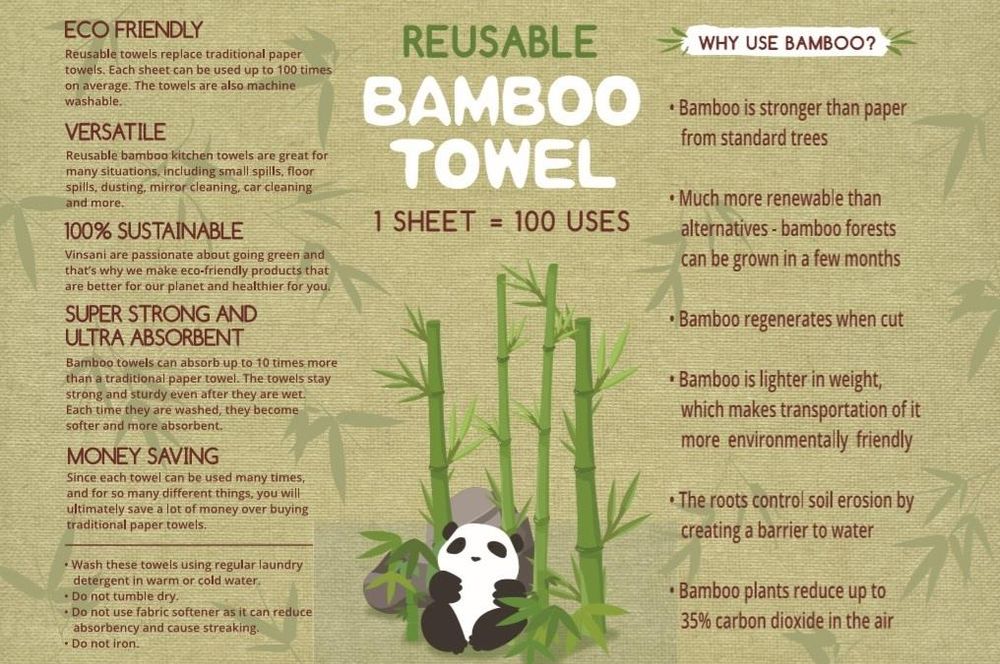 20-  120 x Reusable Bamboo Towels Super Strong Ultra Absorbent Eco-Friendly