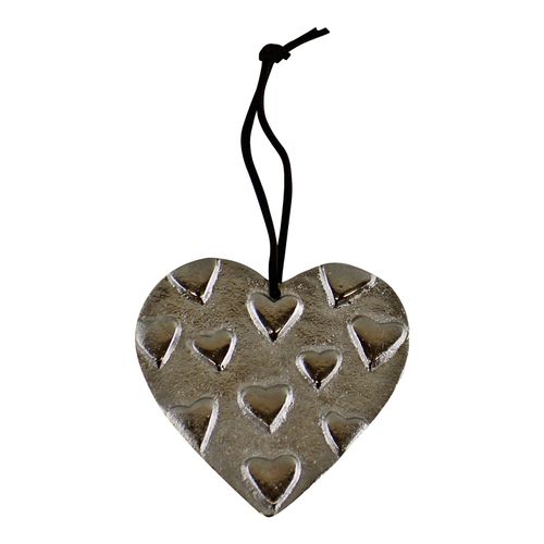 Hanging Silver Metal Heart Ornament, 10cm