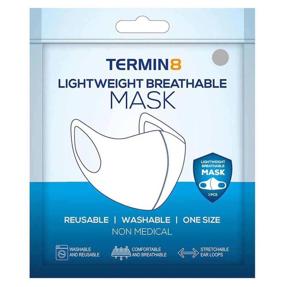 Termin8 Lightweight Breathable Reusable Face Mask for Adults Grey