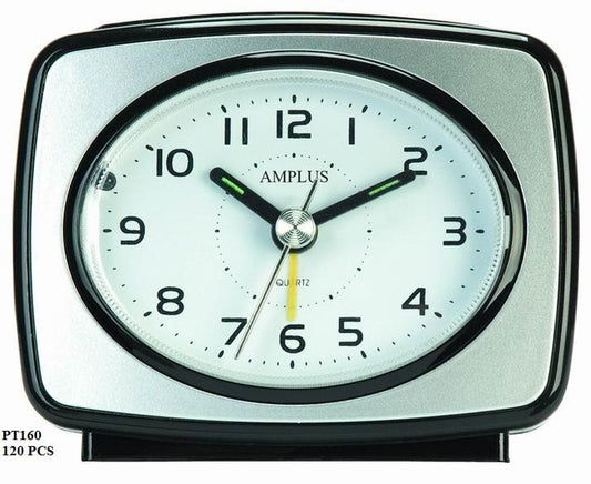 PT160SB AMPLUS ALARM CLOCK SILVER WITH BLACK TRIM