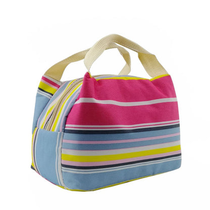 Insulated Striped Canvas Thermal Lunch Bag - in Various Colours