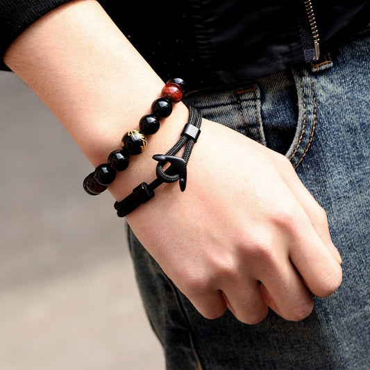 Men's Black Anchor Bracelet