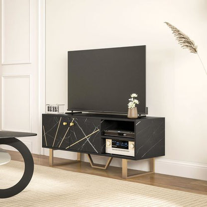 HOMCOM TV Unit for Living Room, TV Stand, Black Marble