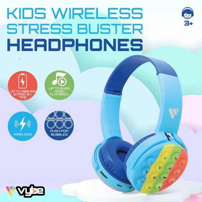 Vybe Stress Buster Push-Pop Fidget Tool AUX Cable Wireless Kids Headset - Blue