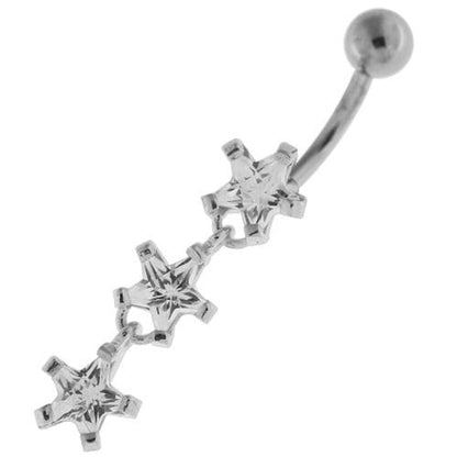 Dangling Tri Stars Sterling Silver Navel Belly Button Bar