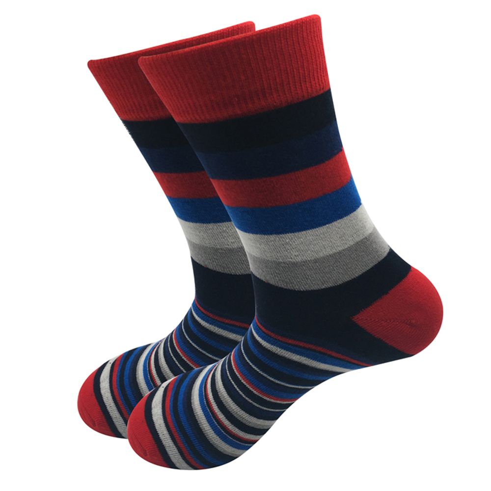 The latest casual men's socks color stripes five pairs of socks cotton gift box US (7-14) , EUR(39-48