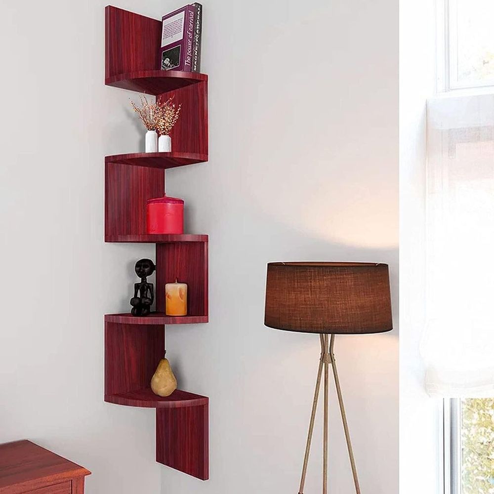 5 Tier Floating Corner Shelf-Rustic Brown