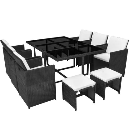 11 Piece Outdoor Dining Set with Cushions Poly Rattan Black