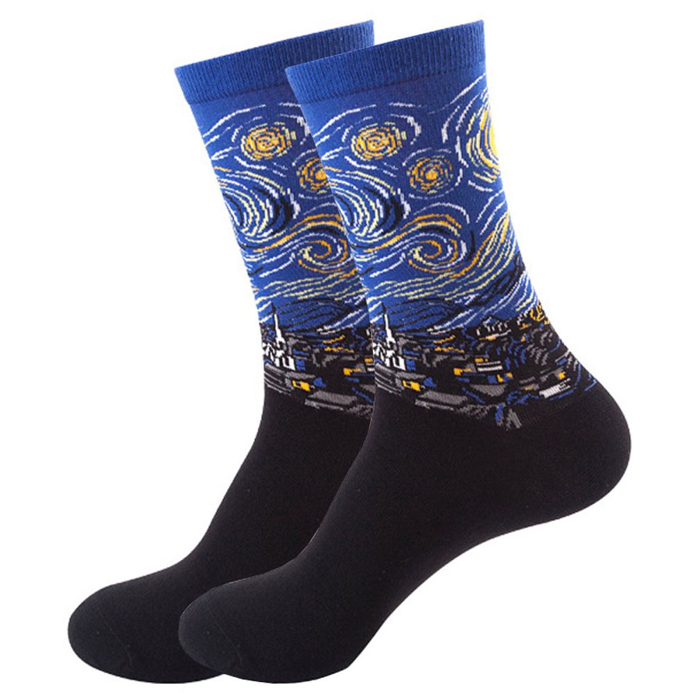 Hot Starry Night Autumn Winter Retro Women Personality Art Van Gogh Mural World Famous Painting Male Socks Oil Funny Happy Socks