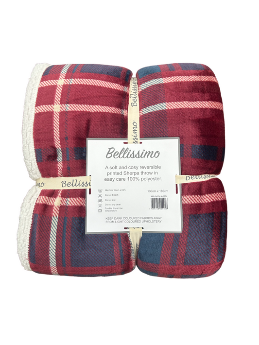 Sherpa Backed Plush Tartan Design Fleece Throw