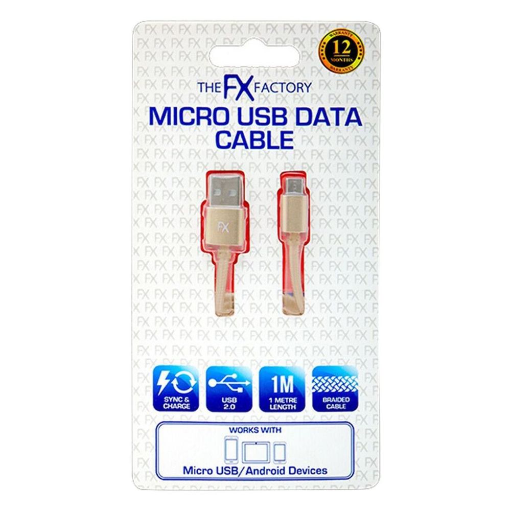 Fx Braided Micro USB Data Cable, Gold, Rose Gold, Space Grey, Silver[Gold]