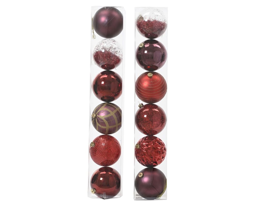 Shatterproof Assorted Design Christmas Red Bauble Pack of 6 15cm - Christmas