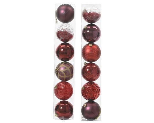 Shatterproof Assorted Design Christmas Red Bauble Pack of 6 15cm - Christmas