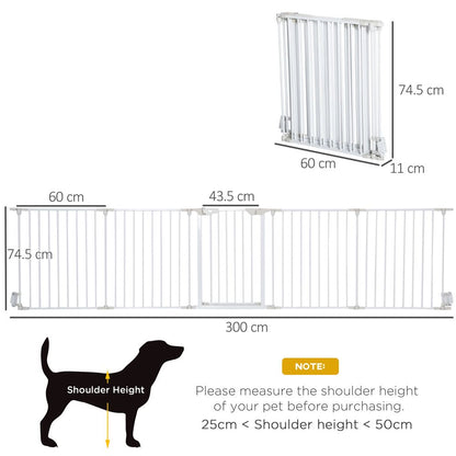 Pet Gate 5-Panel Dog Playpen for Indoor Stair Barrier W/ Walk Through Door White