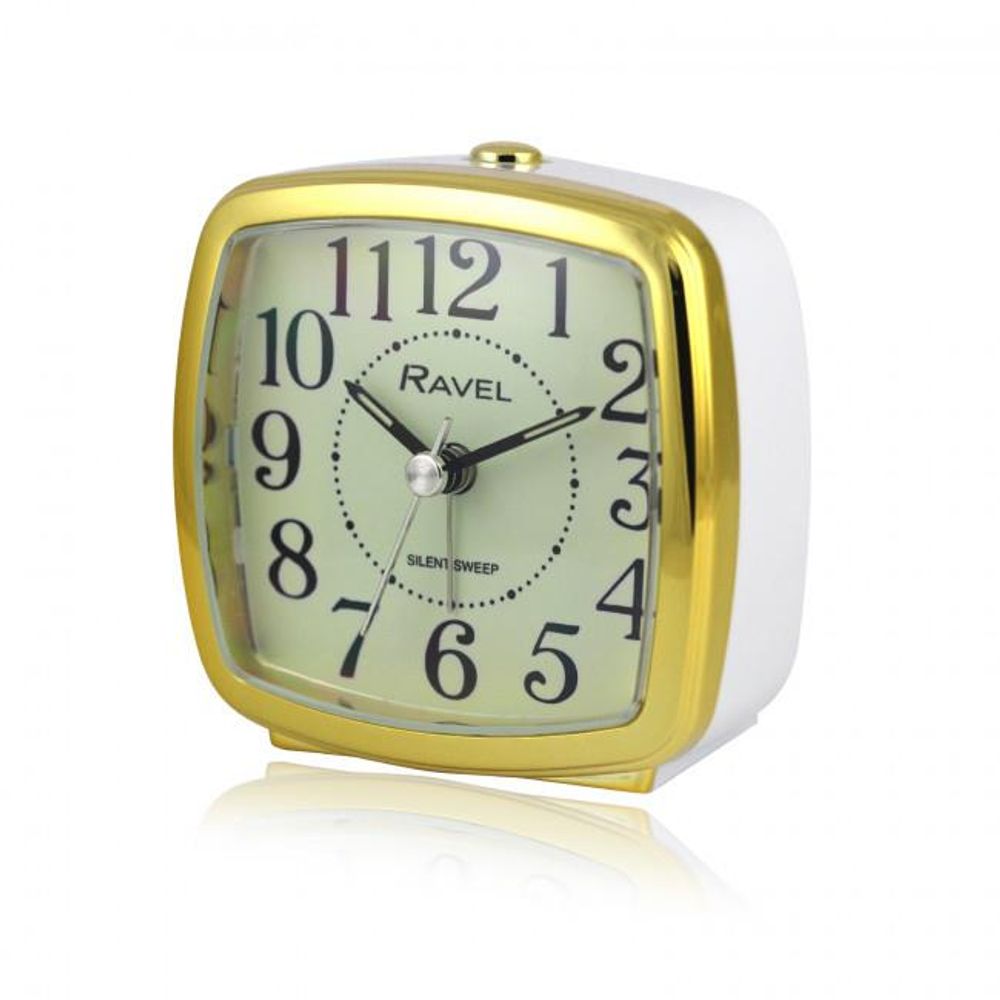 Ravel Retro Styled Small Size Bedside Quartz Alarm Clock - White / Gold RC041.42