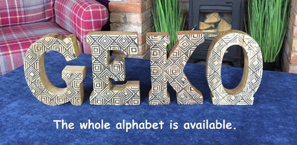 Hand Carved Wooden Geometric Letter X