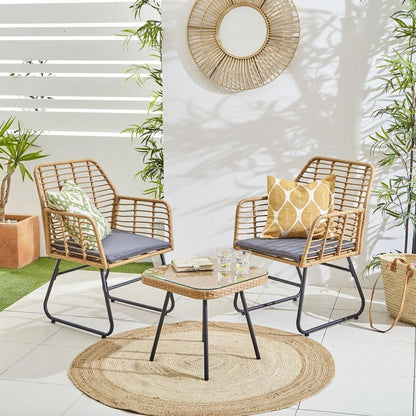 Neo Grey 3 Piece Bamboo Style Garden Table & Chairs Bistro Set