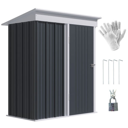 Small Garden Shed, Steel Lean-to Shed for Bike with Adjustable Shelf, Lock, 5x3