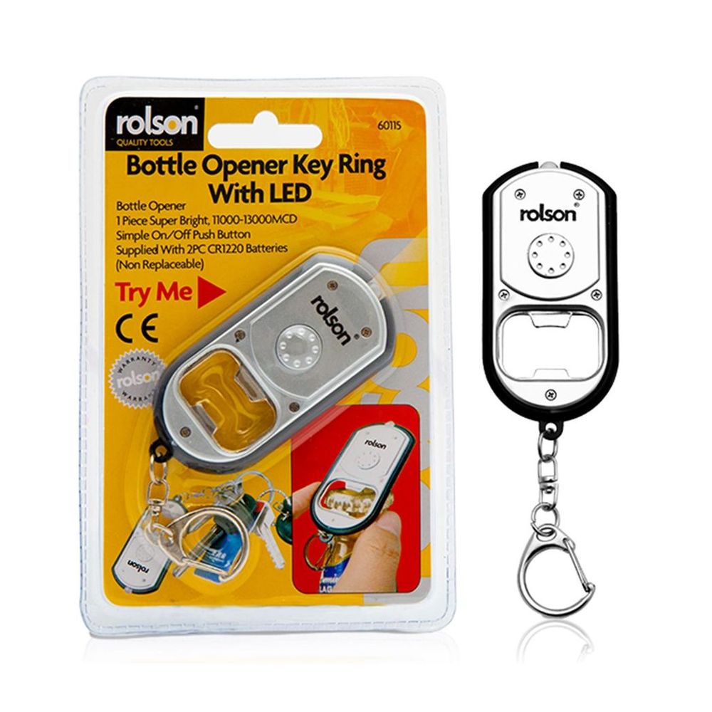 Rolson Bottle Opener Key Ring with One Super Bright LED And On / Off Button