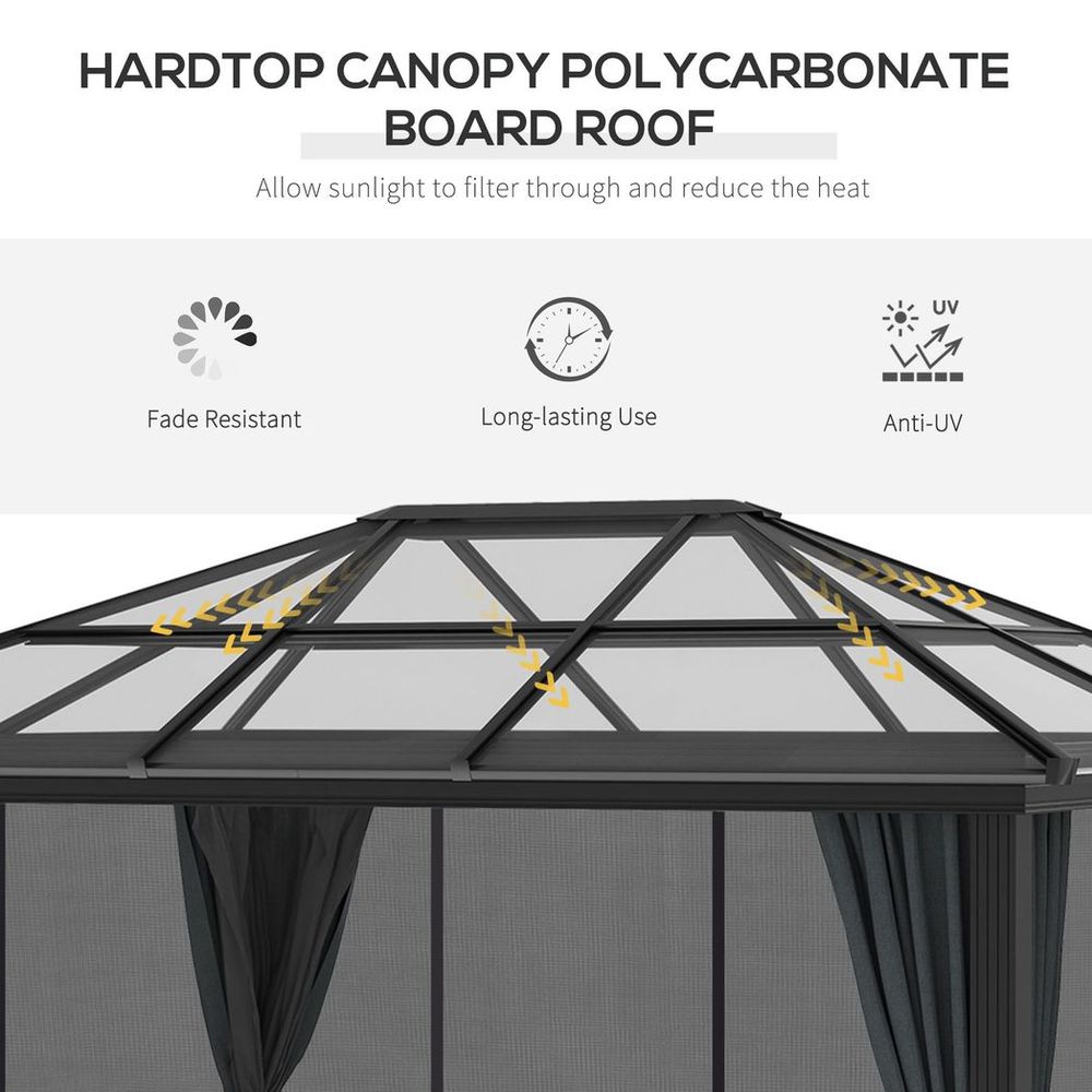 Outsunny 3 x 3.6m Aluminium Hardtop Gazebo Canopy with Polycarbonate Top