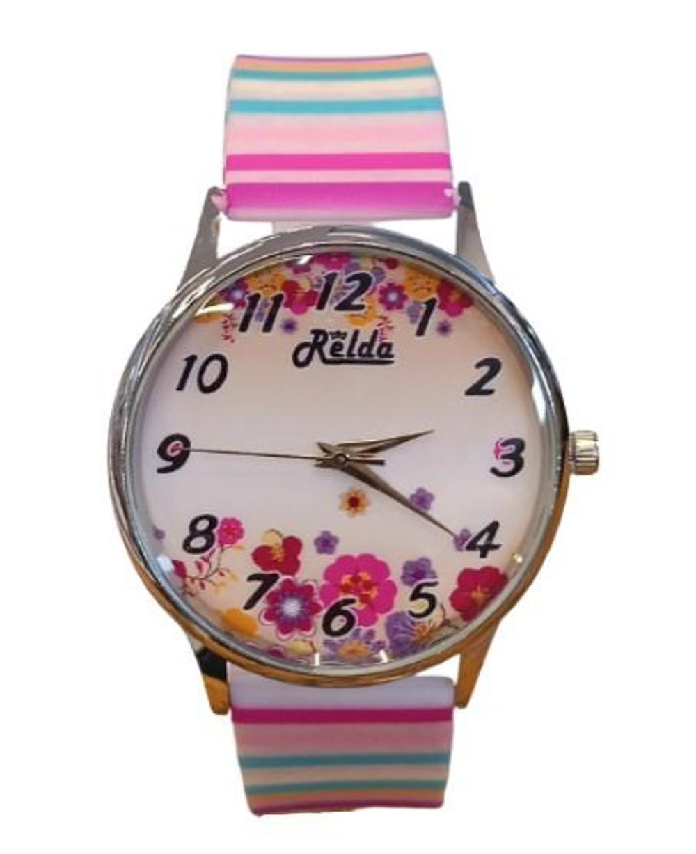 Relda Ladies Analogue Pink Flower Silicone Strap Watch REL95