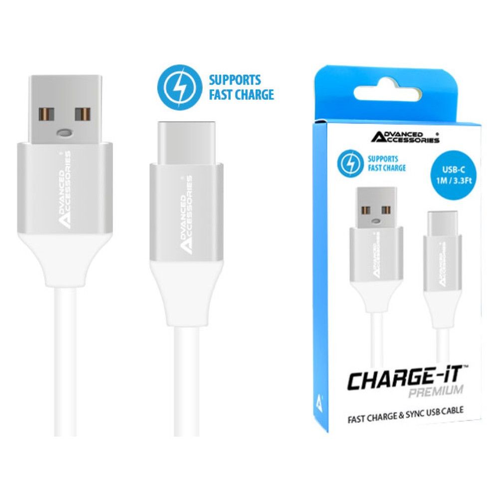 AA CHARGE-IT Premium USB-C Cable Supports Fast Charge - 1 Metre - White