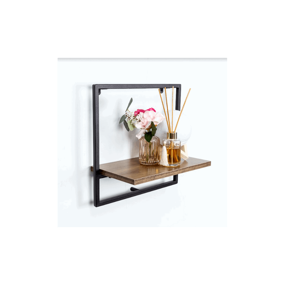 1 Tier Dark OAK Wall Shelf with Black Metal Frame - PARGI